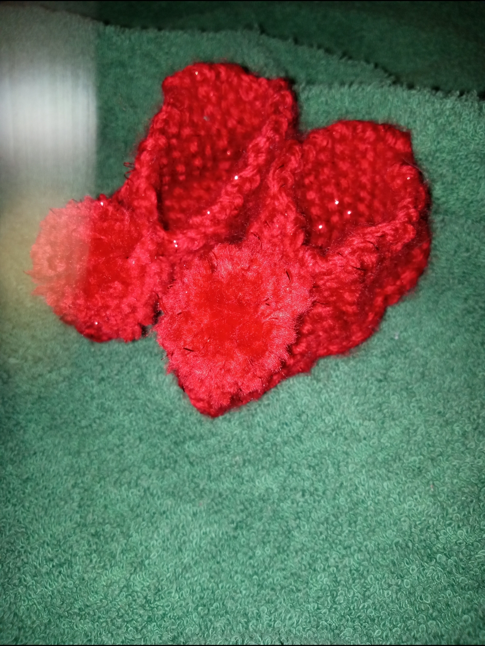 Hand-Knit Red Pom Baby Booties